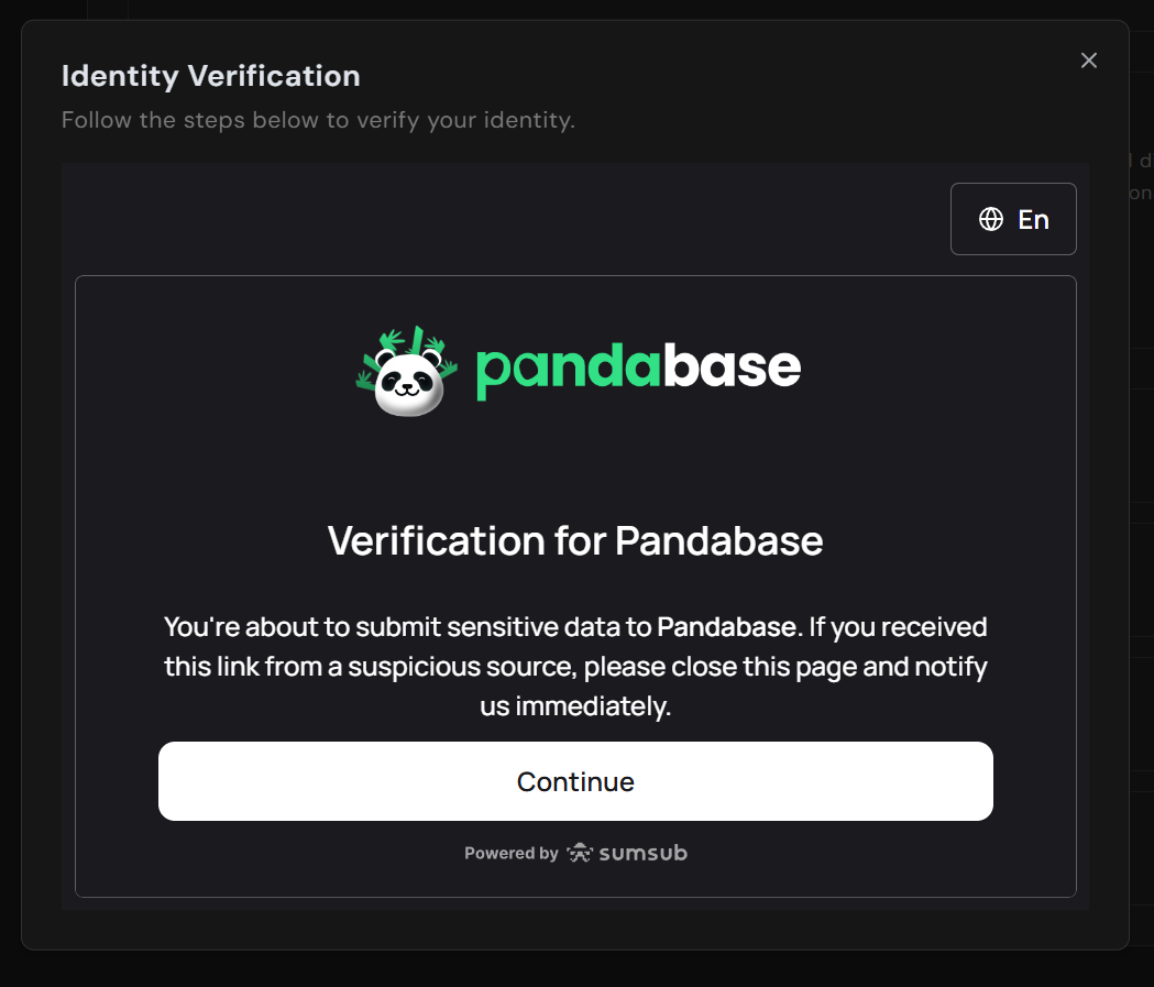 Identity verification screen