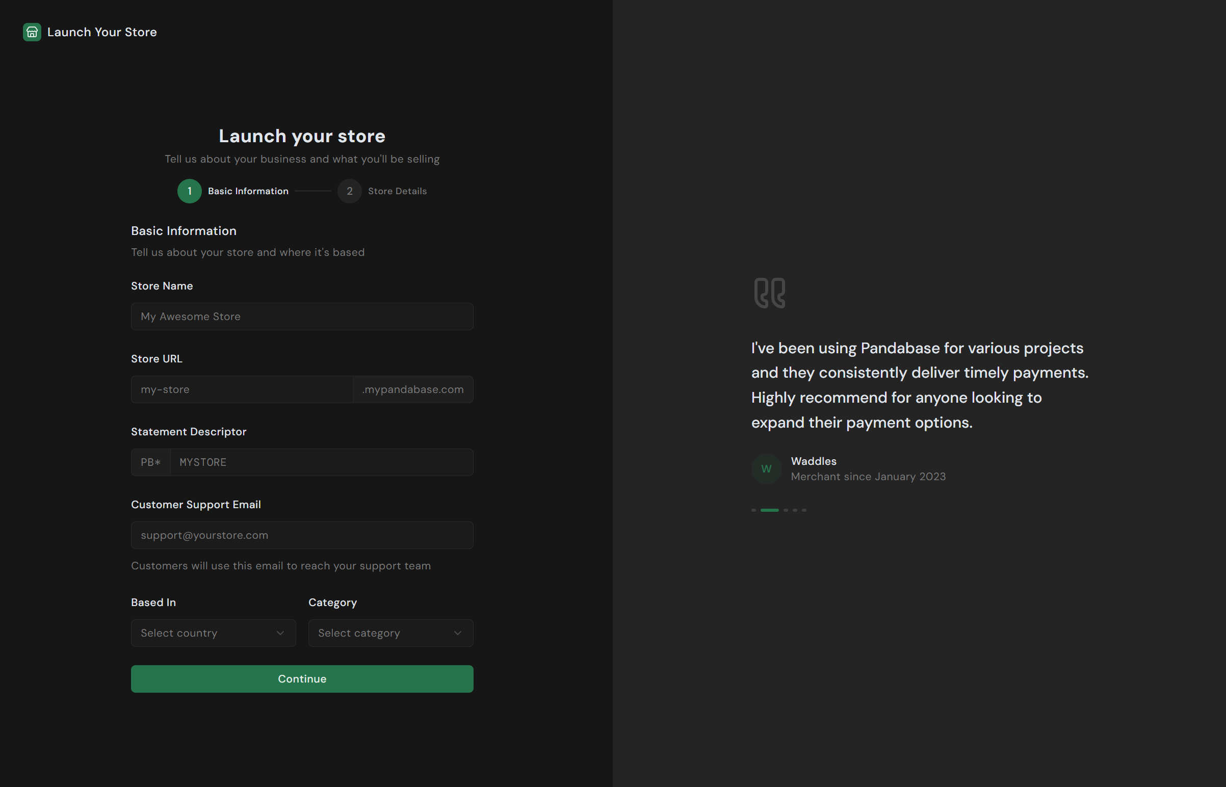 Store creation form