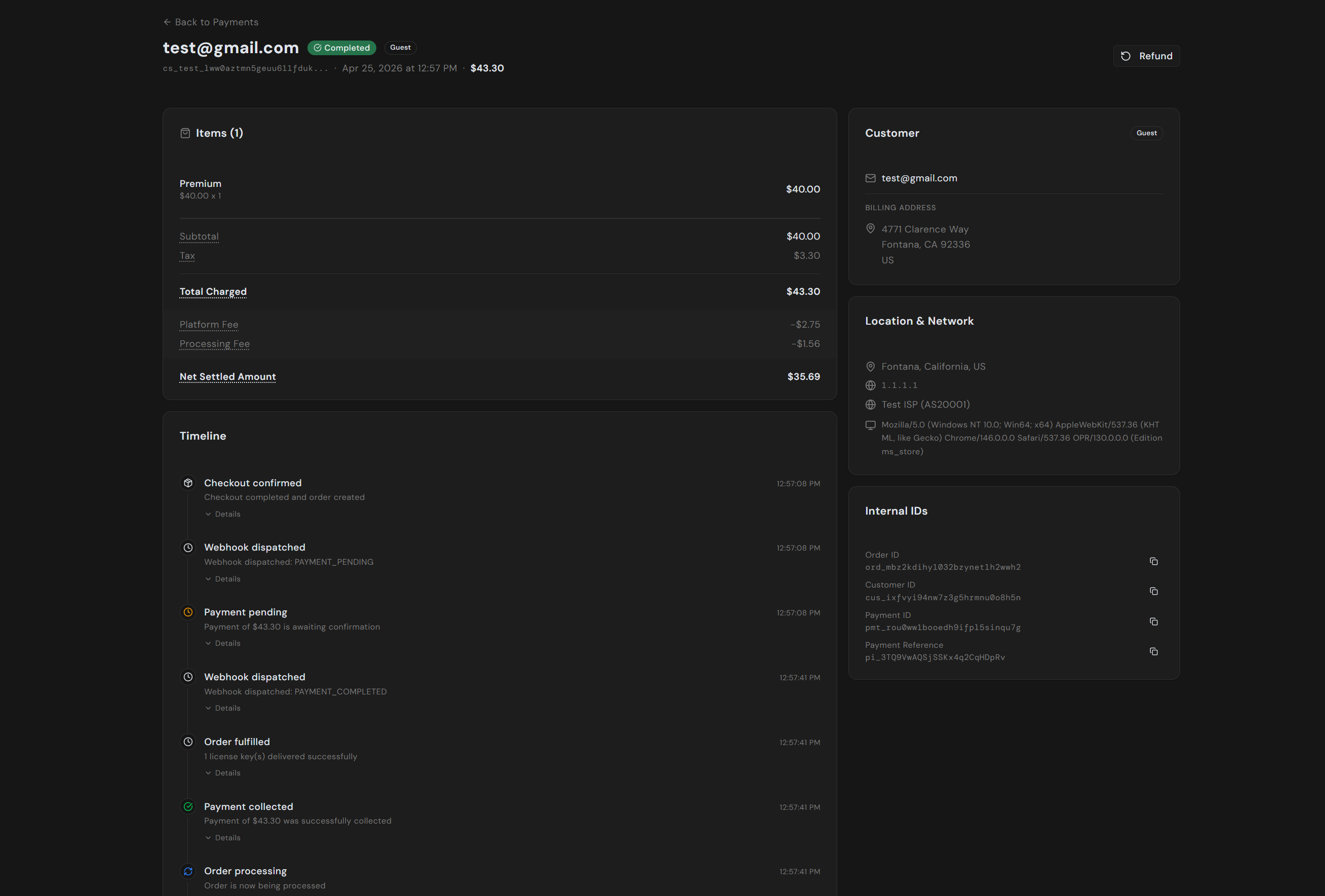 Payment detail view